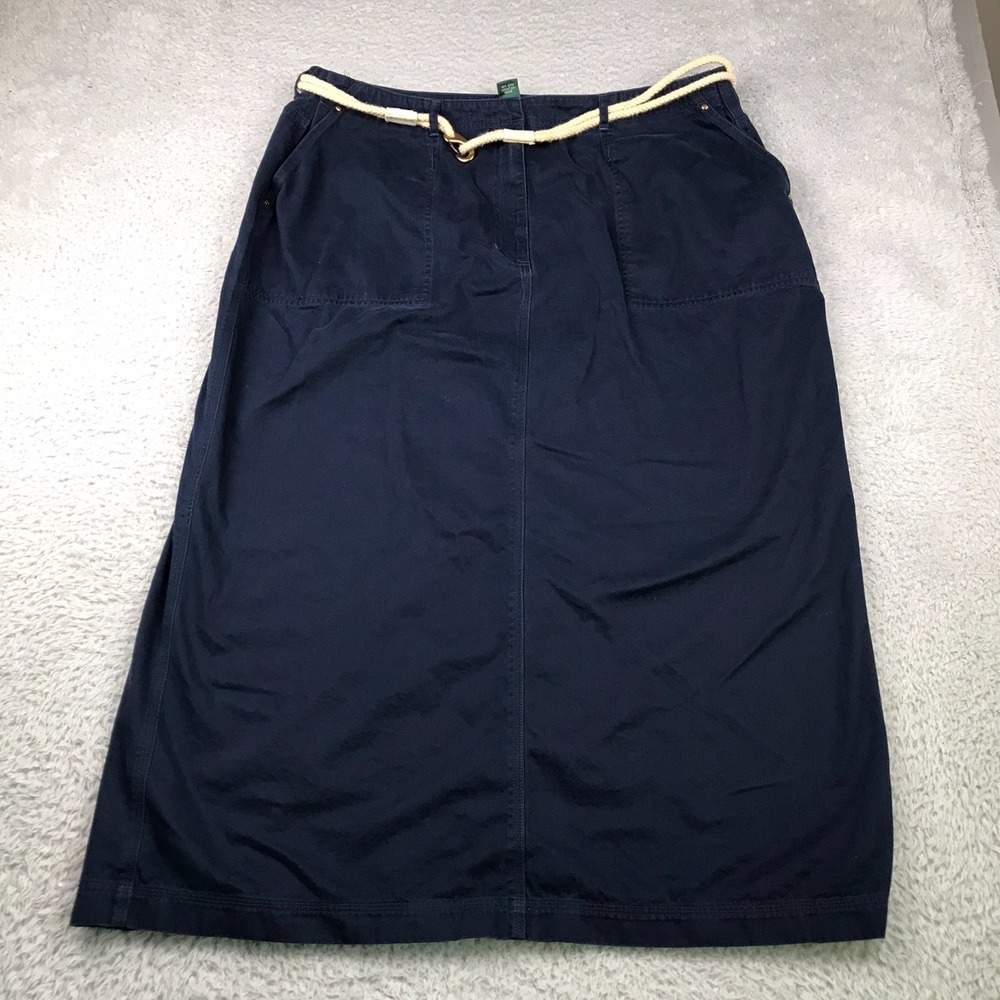 LRL Ralph Lauren Maxi Skirt Womens 20W Navy Belted‎ Twill Jean Modest Minimalist